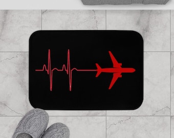 Aviation Bath Mat, Flying Heartbeat Airplane Rug, Pilot Gift