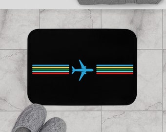Aviation Bath Mat – Black Flying Plane Contrail, Pilot Gift