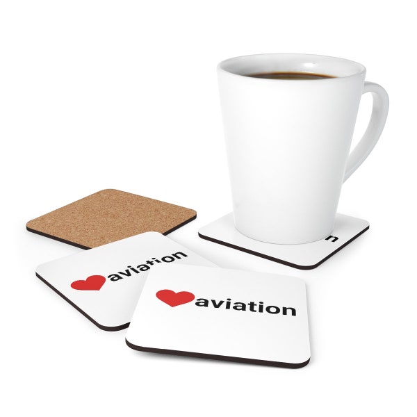 Love Aviation White Direction Corkwood Coaster Set | Cadeau d’avion, cadeau de pilote, cadeau d’aviation