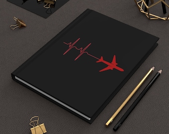 Flying Heartbeat Aviation Black Travel Hardcover Airline Journal Notebook Notepad