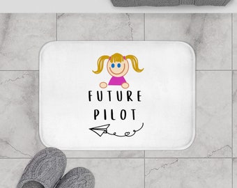 Future Baby Girl Pilot Bath Mat, Aviation Themed Bathroom Rug - Perfect Pilot Gift, Aviation Gift