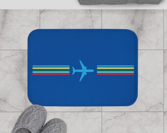 Aviation Themed Bath Mat - Blue Flying Plane Bath Rug - Perfect Pilot Gift, Aviation Gift