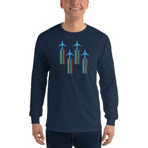 Aviation Multi Flying Planes Contrails Pilot Long Sleeve Shirt - Perfect Aviator Gift, Pilot Gift