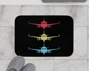 Stacked Aircraft Bath Mat, Colorful Aviation Rug