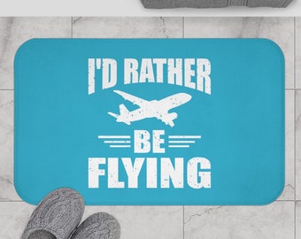 Aviation Bath Mat, Teal Airplane Design, Pilot Gift