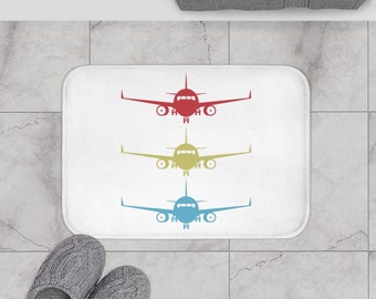 Aviation Bath Mat, Stacked Airplane Design, Pilot Gift