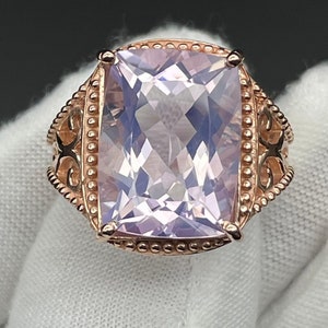 Anillo vintage de cuarzo lavanda natural con corte de cojín // Plata maciza 925 // Piedras semipreciosas // Joyería de plata fina infinita para hombres y mujeres
