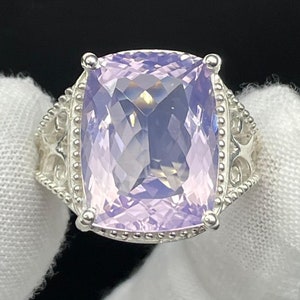 Anillo vintage de cuarzo lavanda natural con corte de cojín // Plata maciza 925 // Piedras semipreciosas // Joyería de plata fina infinita para hombres y mujeres