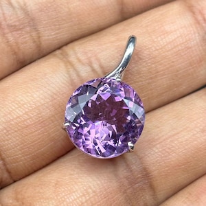12 Cts Natural Amethyst Round Cut Silver Charm Pendant//925 Solid Silver Pendant//Anniversary Fine Silver Pendant// Jewelry Gift for her//