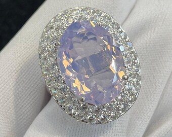 Delightful Natural Lavender Quartz Ring//Oval Shape Ring//CZ Around// 925 Solid Sterling Silver//Outstanding Wedding Occasions Women Ring//