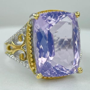 Anillo vintage de cuarzo lavanda natural con corte de cojín // Plata maciza 925 // Piedras semipreciosas // Joyería de plata fina infinita para hombres y mujeres