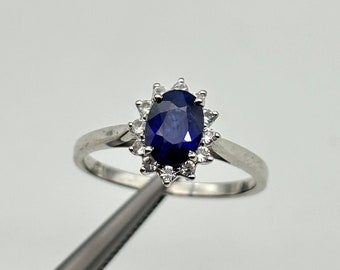 Stunning AAA+ Natural Blue Sapphire Oval Cut & Sapphire Around Solitaire Silver Ring 925 Sterling Silver Gemstone Ring Jewelry Bridal Ring