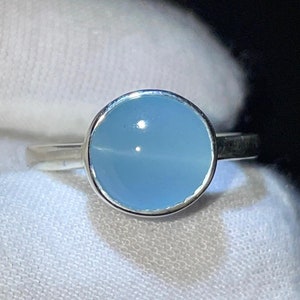 AAA+ Natural Aquamarine Cat&#39;s Eye Round Cabochon Solitaire Silver Ring, 925 Sterling Silver Ring//Bridal Aquamarine Cat&#39;s Eye Silver Jewelry