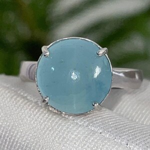 AAA+ Natural Aquamarine Cat&#39;s Eye Round Cabochon Solitaire Silver Ring, 925 Sterling Silver Ring//Bridal Aquamarine Cat&#39;s Eye Silver Jewelry