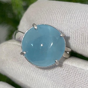 AAA+ Natural Aquamarine Cat&#39;s Eye Round Cabochon Solitaire Silver Ring, 925 Sterling Silver Ring//Bridal Aquamarine Cat&#39;s Eye Silver Jewelry