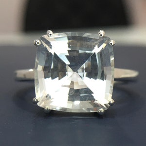 AAA+ Natural White Topaz Ring//Cushion Shape Ring//925 Solid Sterling Silver//Wedding Topaz Ring//Topaz Jewelry for Men&#39;s Women&#39;s//