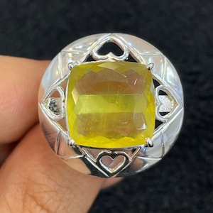 AAA+ Natural Yellow Beryl Ring//Cushion Shape Ring//925 Solid Sterling Silver//Classic Silver Jewelry//Beautiful Beryl Ring For Men Or Women