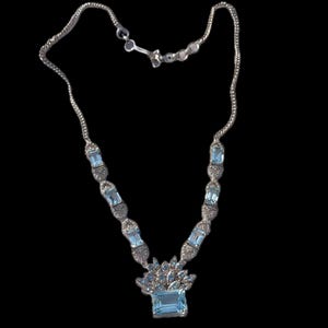Fantastic Natural Aquamarine 925 Silver Necklace Set With Earrings/Natural Diamonds Around/Wedding Aquamarine Necklace Luxury Gift For Her