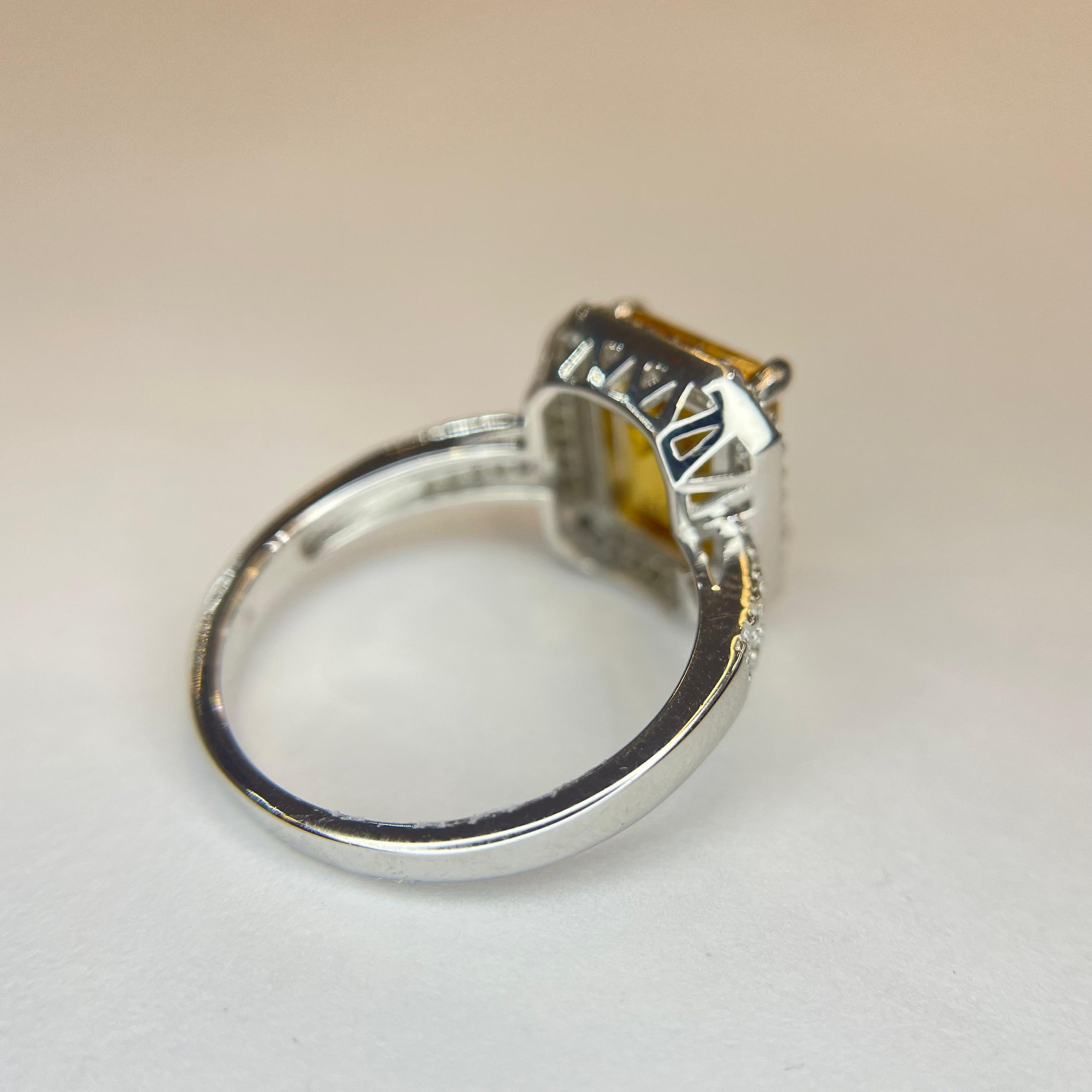 Silver Beryl Rings AAA+ Natural Yellow Beryl Emerald Cut//gemstone Ring 925 Sterling ...