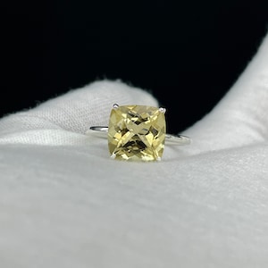 AAA+ Natural Yellow Beryl Cushion Shape//Gemstone Ring 925 Sterling Silver//Classic Silver Jewelry//Yellow Beryl Jewelry//Top Quality Beryl