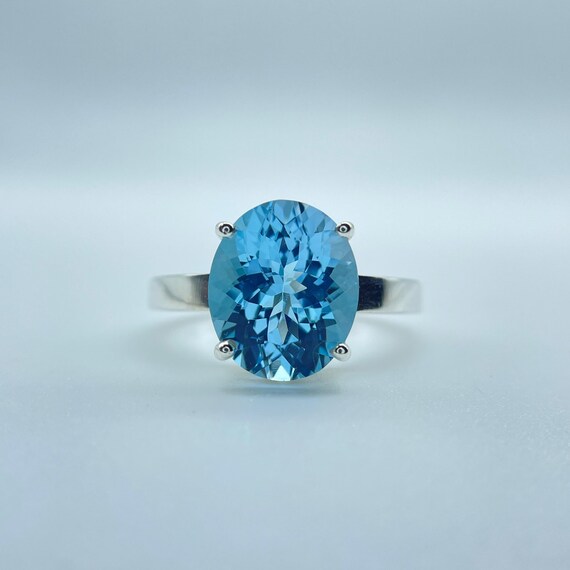 Anello In Pietra Preziosa Topazio Da Donna Oro Bianco 14K Rotondo 1,85 - Foto 5