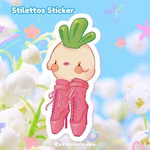 Sticker raap in stiletto's | Koop 3 en 1 gratis Waterdichte en weerbestendige vinylsticker 》