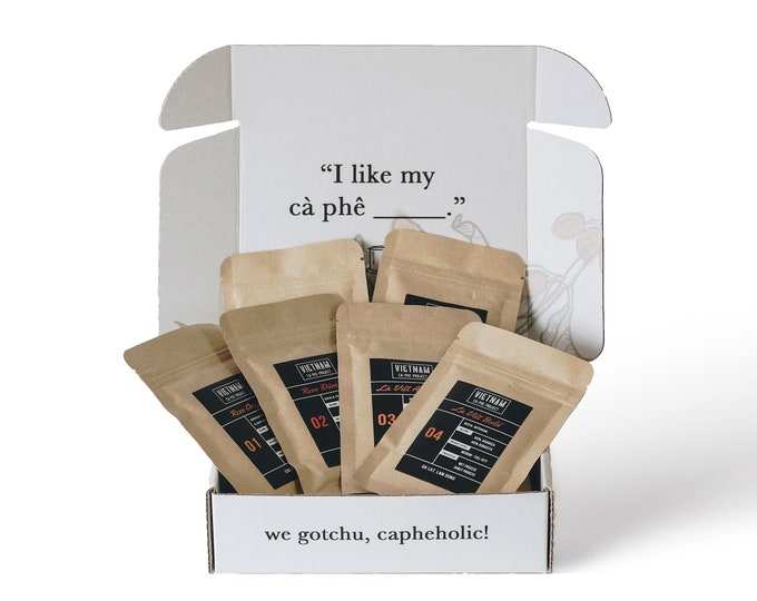Vietnamese Coffee Sampler Box – 6 Robusta, Arabica & Liberica Mini Bags | Phin Filter Friendly | Coffee Lover Gift Box