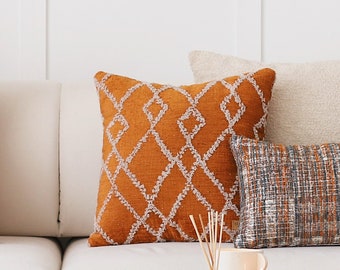 Orange Throw Pillow Covers 18x18, Woven Tufted Boho Pillow Cover with  Tassels, Burnt Orange Pillow Covers for Couch Sofa Bedroom