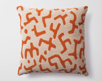 African Mudcloth Bogolan Pattern| Decorative Throw Pillow Covers | Burnt Orange Woven Jacquard Fabric Sofa Pillowcases 50x50 cm 20x20 inches