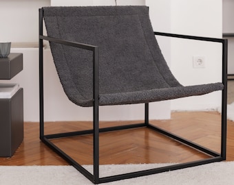 Anthracite Armchair Lounge Accent Sling Accent Chair Black Steel Metal Modern Minimal Scandinavian Midcentury Style Decoration Furniture