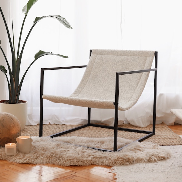 Lounge Accent Sling Accent silla negro acero Metal moderno contemporáneo mínimo escandinavo nórdico decoración minimalista decoración del hogar