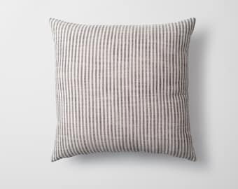 Black and White Striped Cushion Cover: Woven Linen Blend Pillowcase