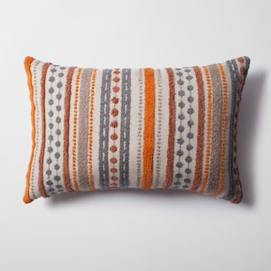 Striped Lumbar Pillow Cover: Burnt Orange, Terracotta, and Gray Linen