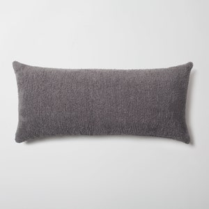 Anthracite Plush Lumbar Pillow Cover: Modern Boho Tufted Woven (14x28 inches)