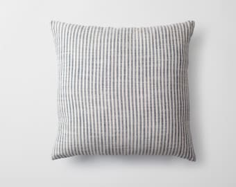Navy Blue Striped Woven Pillow Cover: Boho Neutral Decor