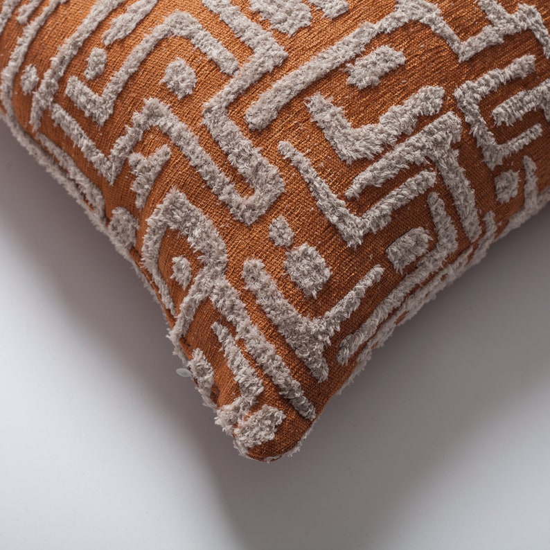 Burnt Orange Geometric Design Throw Pillow Cover Mid Century Modern Decoration Woven Jacquard Plush Fabric 45x45 cm 18x18 inch Case image 2