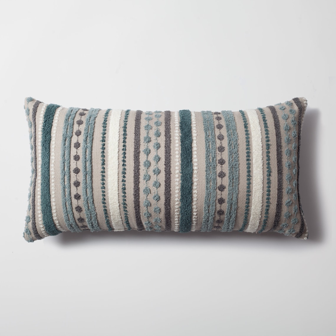 Blue White Grey Striped Lumbar Pillows Linen Textured Tufted Etsy