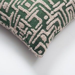 Cubierta de almohada de diseño geométrico naranja quemado / Decoración moderna de mediados de siglo / Tejido Jacquard Tela de felpa 45x45 cm Caja de 18x18 pulgadas Verde