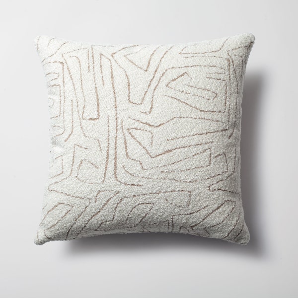 White and Beige | Minimal Design Abstract Pattern | Decorative Square Throw Pillow Covers 50x50 cm 20x20 inches | Sofa, Bed Decor Pillowcase