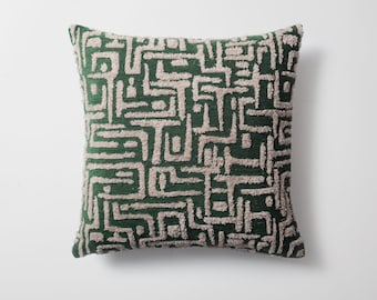 Emerald Green Tufted Pillow Cover: Geometric Jacquard, 18x18 Decorative Cushion