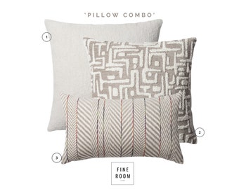 Mid Century Linen Throw Pillow Cover Set: Herringbone & Chevron