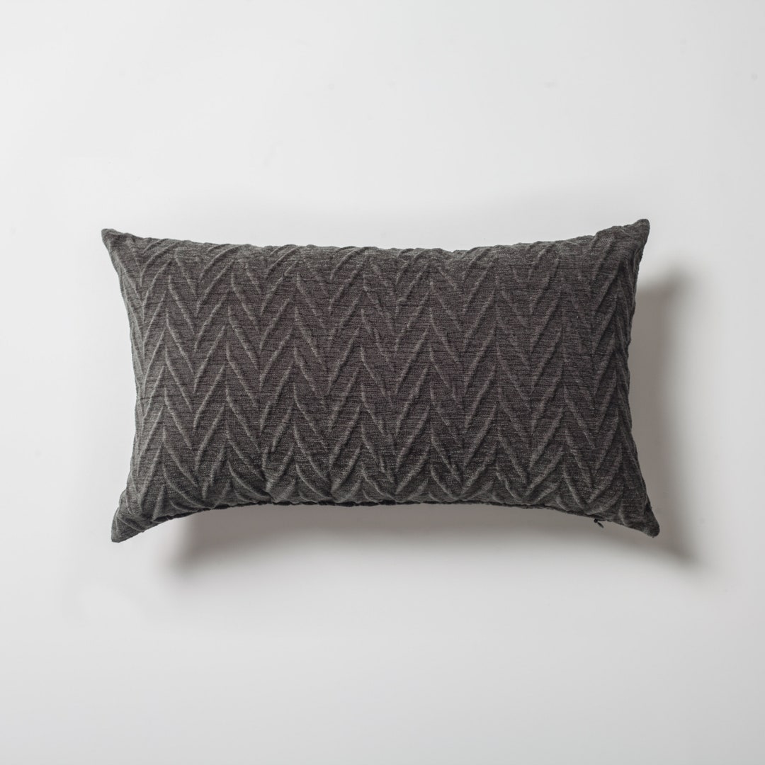 Grey Chevron Embossed Lumbar Pillow Cover: Modern Woven Texture (12x20 ...