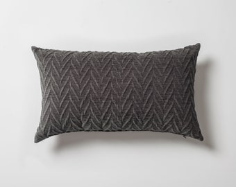 Grey Anthracite Zigzag Chevron Embosed Textured Soild Plain Woven Pillows Modern Decorative 12x20 Lumbar Rectangle Throw Pillow Cover Case