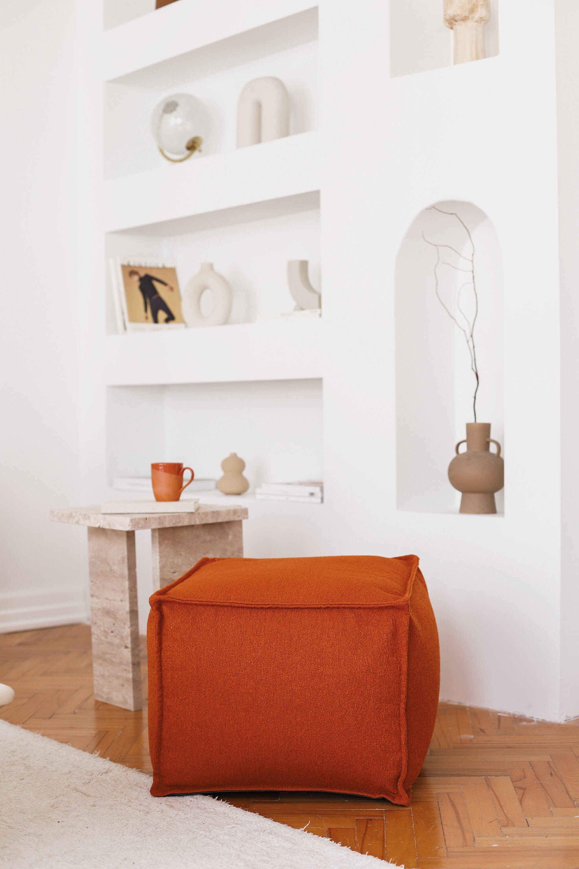 Ottoman Pouf Bean Bag Cover Footstool Burnt Orange Beige Etsy
