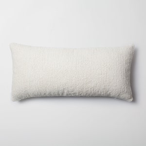 White Plush Tufted Lumbar Pillow Cover: Modern Boho Woven Accent (14x28 inches)