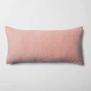 Pink Plush Tufted Lumbar Pillow Cover: Modern Boho Woven Accent (14x28 inches)