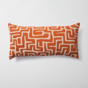 African Mudcloth Lumbar Pillow Cover: Burnt Orange Geometric Jacquard
