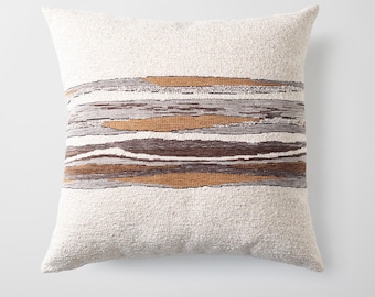 Boho Textured Throw Pillow Cover: Earth Tone Abstract Striped Cushion