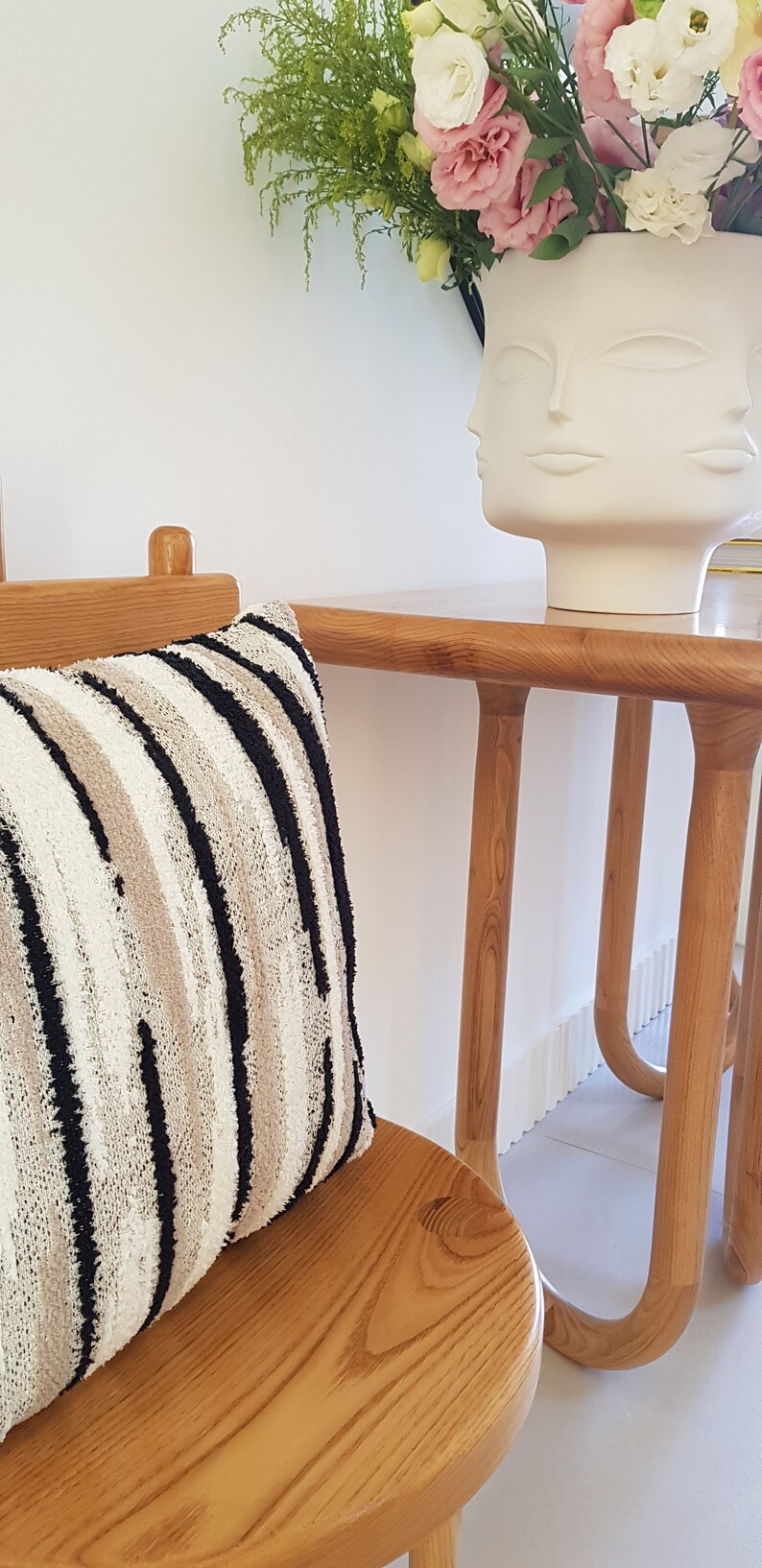 Black White and Beige Pillow Cover Hand Woven Style Tufted Etsy