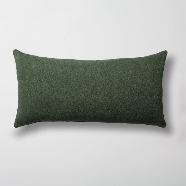 Green Boucle Long Lumbar Pillow , King Size Bed Oversized Extra Large Size Options, Woven Designer Fabric, Decorative Throw